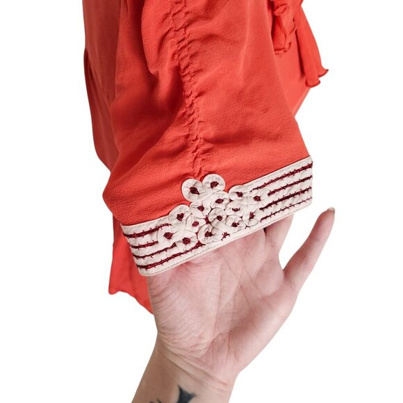 Odille Anthropologie Silk Light Red Ruffle Collared Button Blouse Sz 10 - Picture 5 of 9